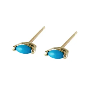 14K TINY TURQUOISE MARQUISE STUDS