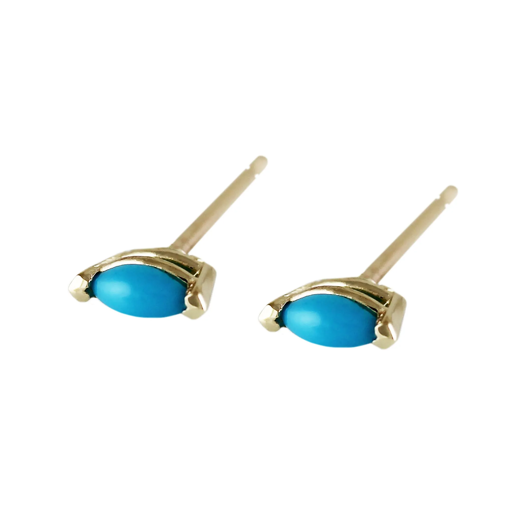 14K TINY TURQUOISE MARQUISE STUDS