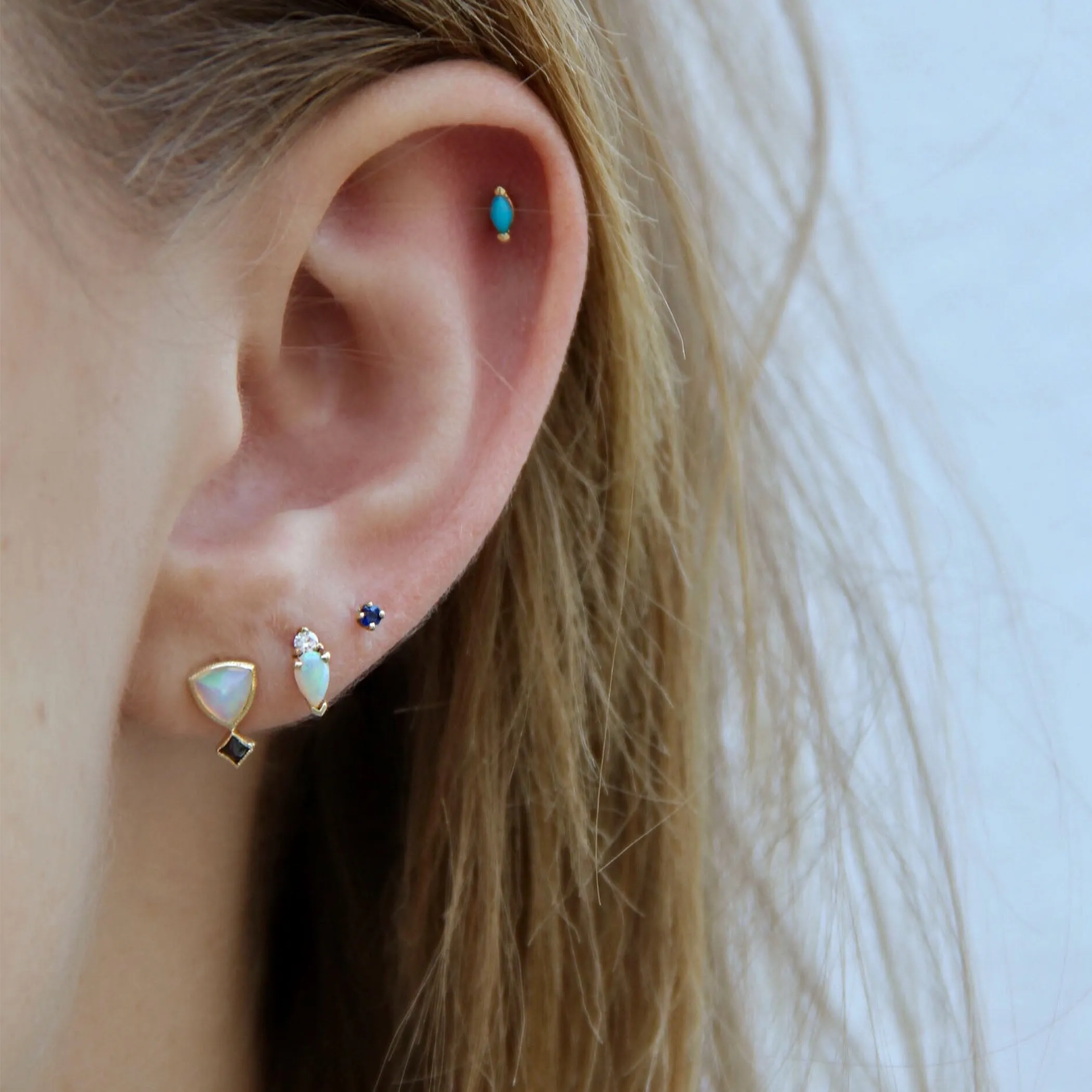 14K TINY TURQUOISE MARQUISE STUDS