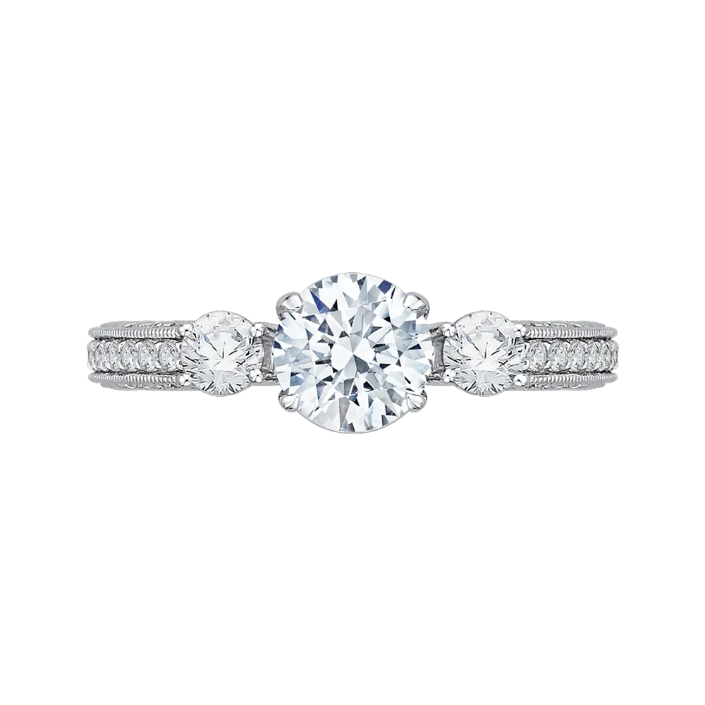 14K White Gold Round Diamond Three Stone Engagement Ring (Semi Mount)