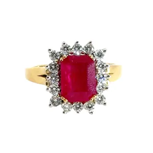 18CT Yellow Gold Baguette 2.00CT Ruby & 0.80CT Diamond Cluster