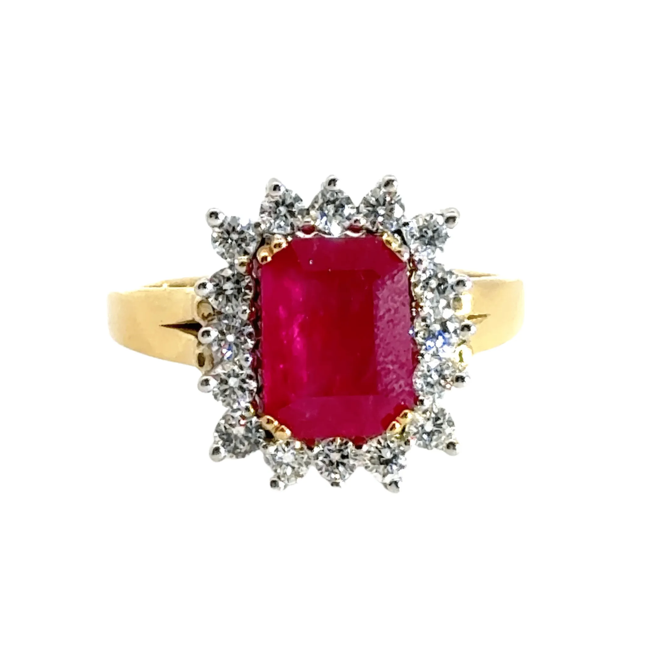 18CT Yellow Gold Baguette 2.00CT Ruby & 0.80CT Diamond Cluster