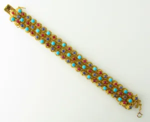 18K Yellow Gold, Ruby, Sapphire, and Turquoise Bracelet