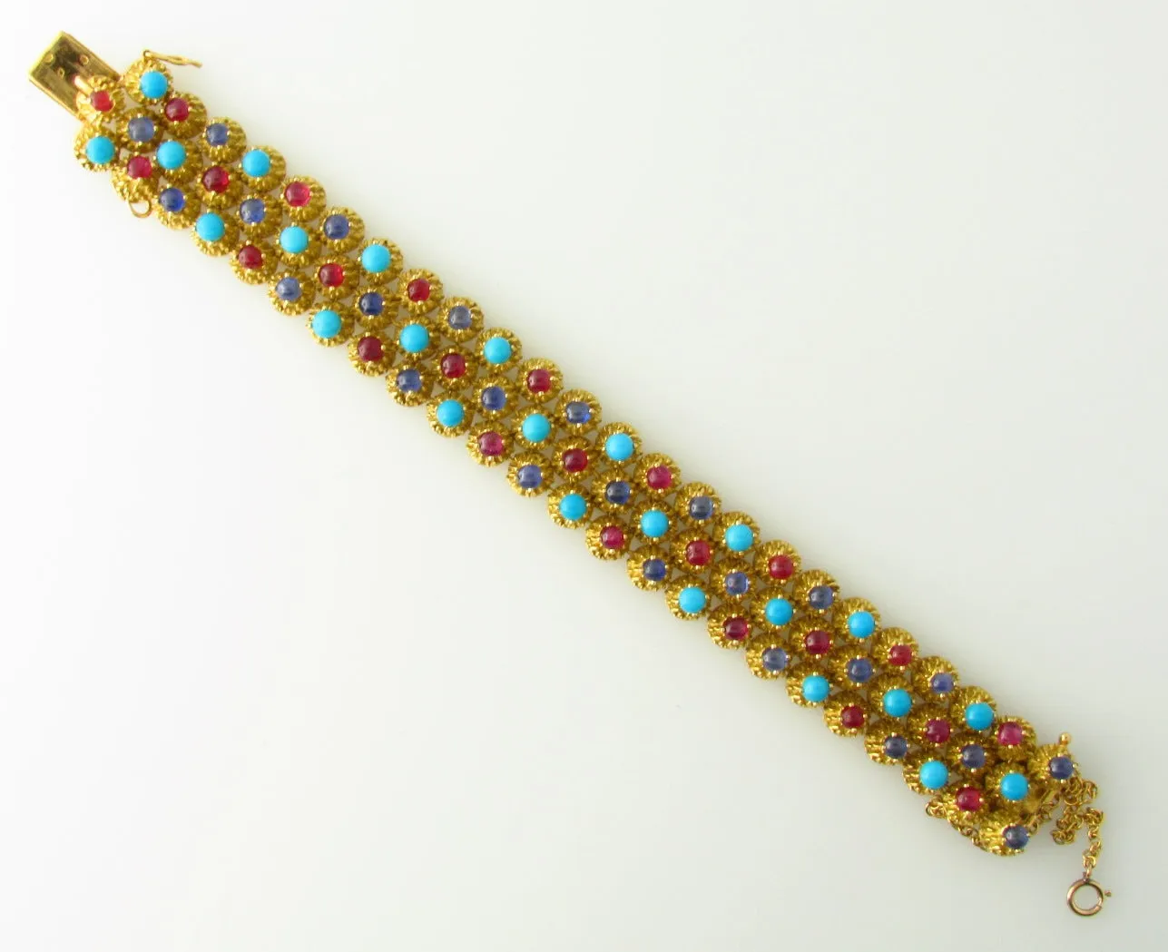 18K Yellow Gold, Ruby, Sapphire, and Turquoise Bracelet