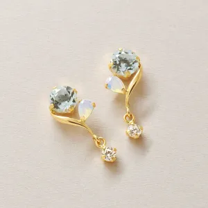 18K/10K Blue Topaz Twisted Line Swinging Earrings (Yellow Gold)