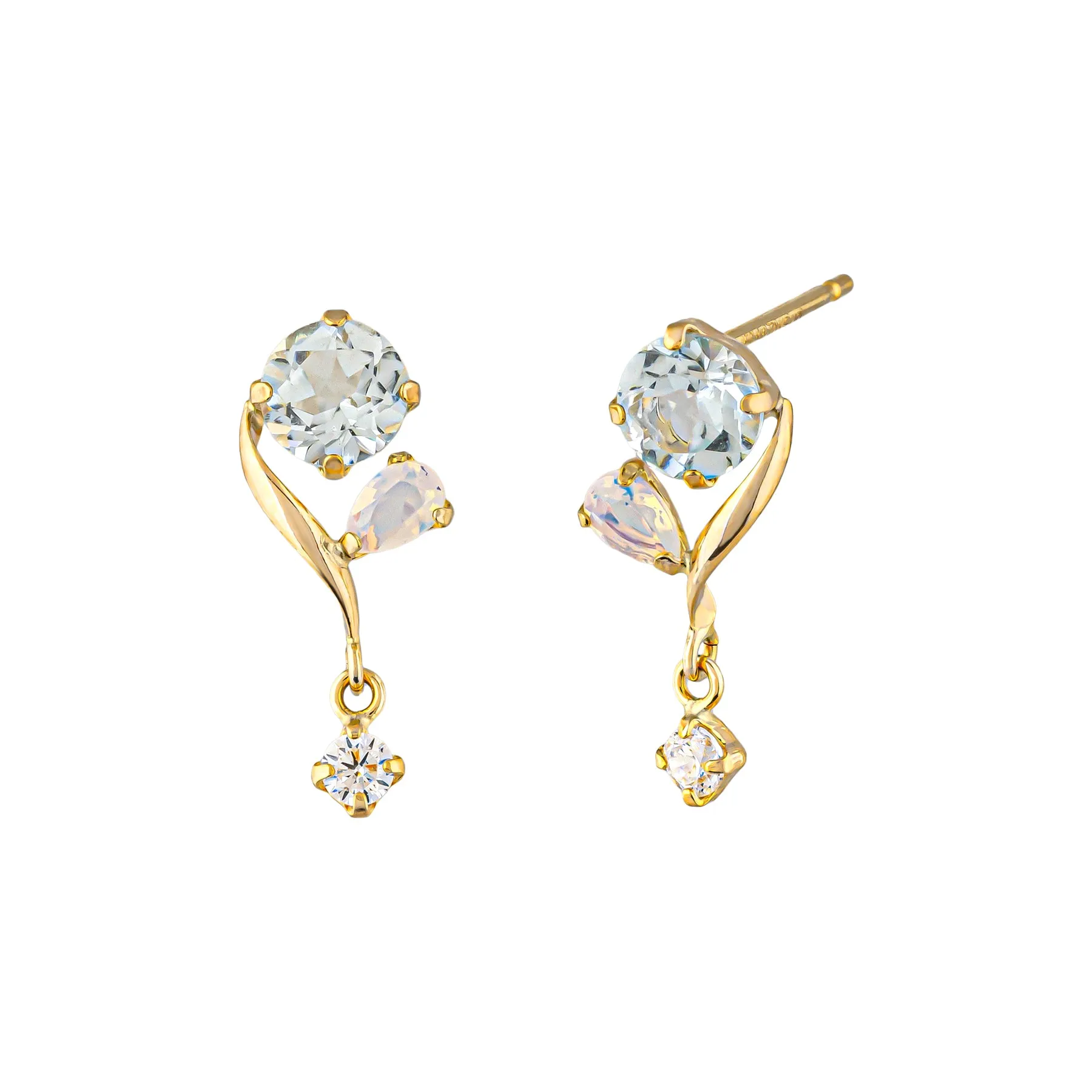 18K/10K Blue Topaz Twisted Line Swinging Earrings (Yellow Gold)