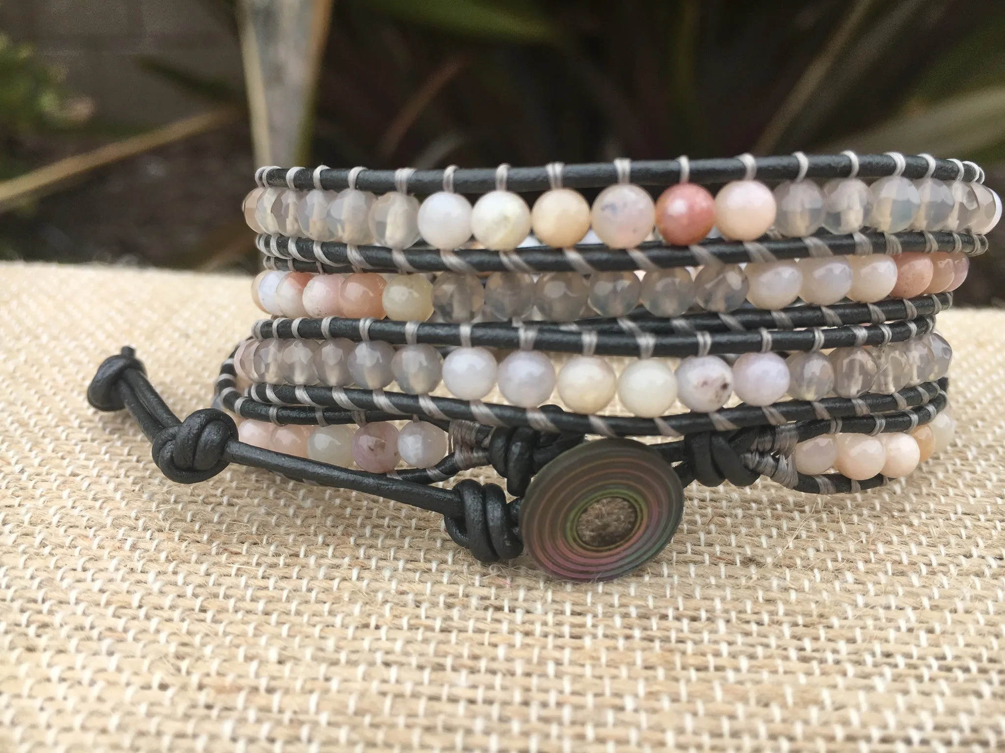 4-Wrap Bracelet - Pink and Grey