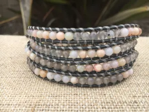 4-Wrap Bracelet - Pink and Grey