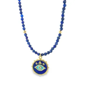 Alanis Beaded Lapis Choker with Evil Pendant