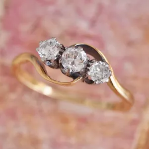 Antique 18k Gold Platinum Old European Cut Diamond Trilogy Ring