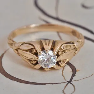 Antique Belcher Set Transitional Cut Diamond Tulip 14k Gold Engagement Ring