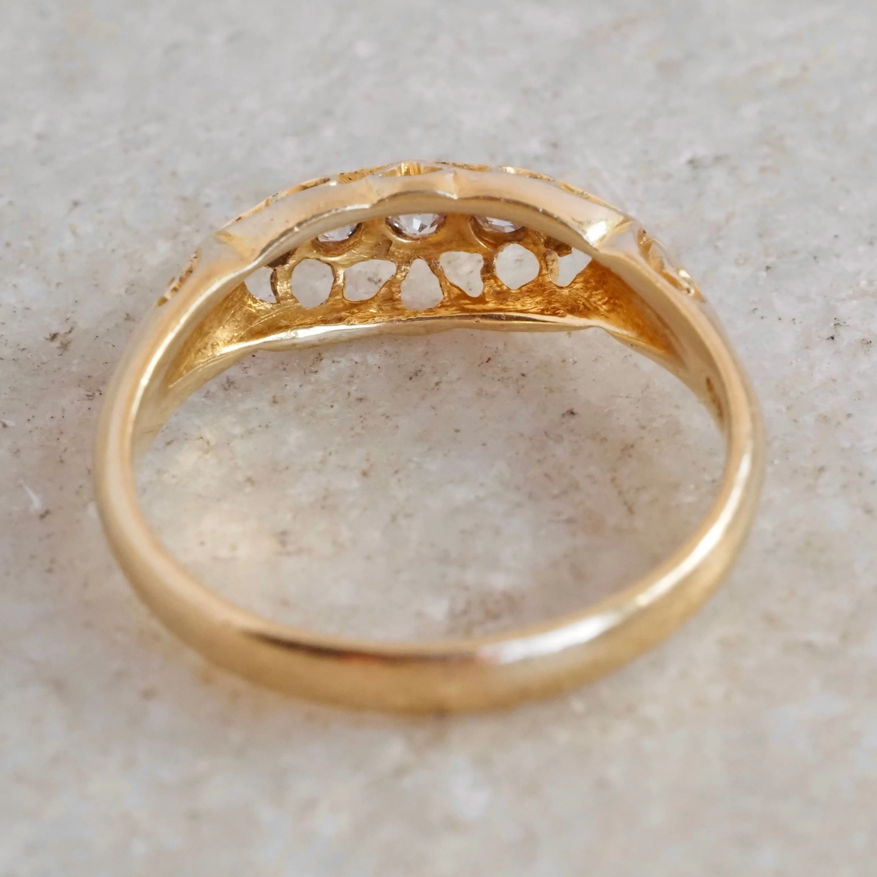 Antique c. 1921 English 18k Gold Five Stone Diamond Boat Ring