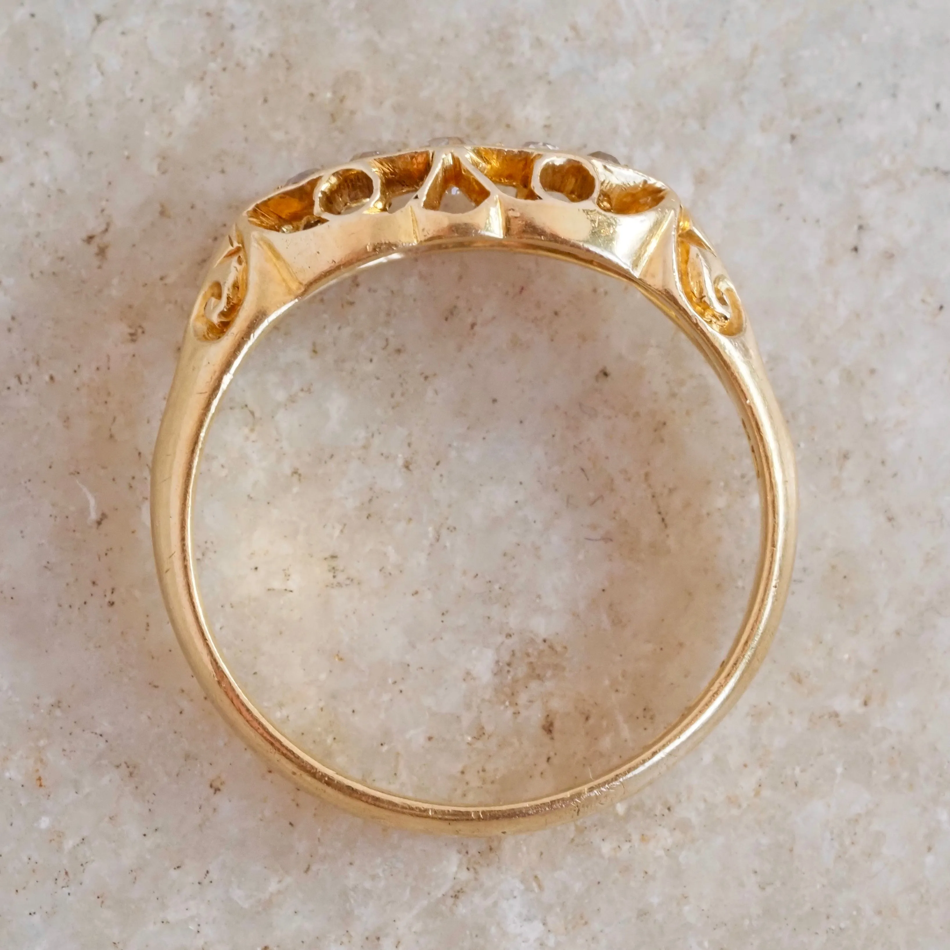 Antique c. 1921 English 18k Gold Five Stone Diamond Boat Ring