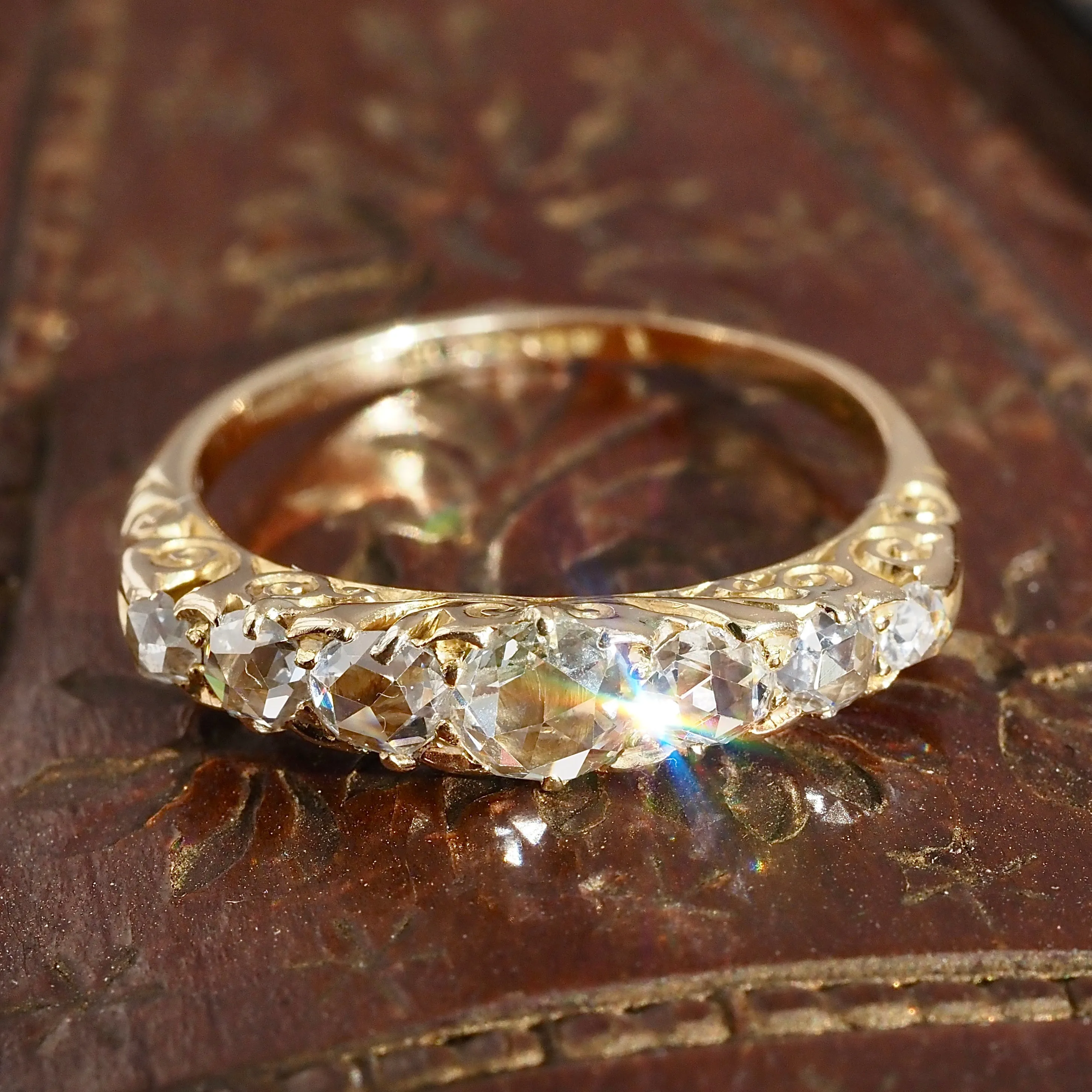 Antique Early 20th Century English Rose Cut Diamond Half Hoop 18k Gold Ring