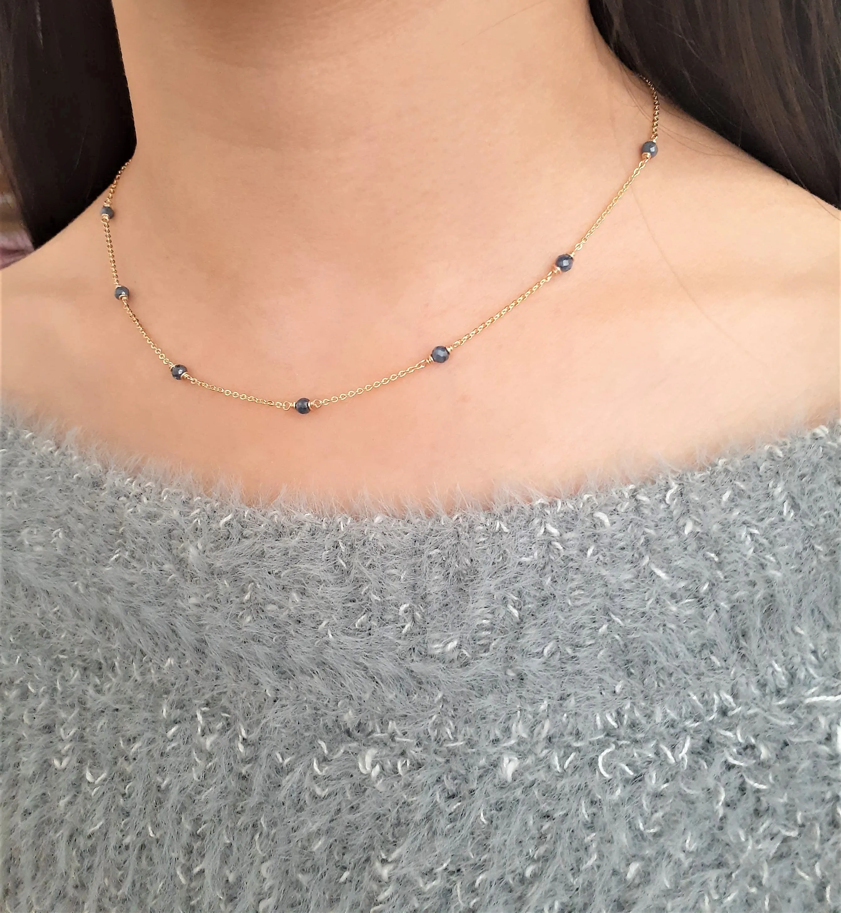 Blue Sapphire Beaded Choker Necklace