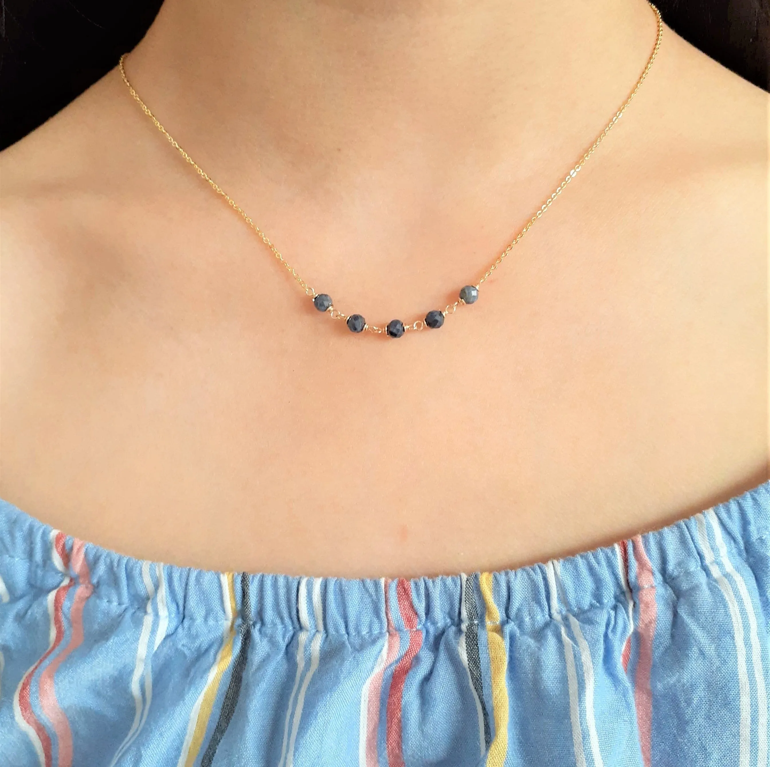 Blue Sapphire Beaded Necklace
