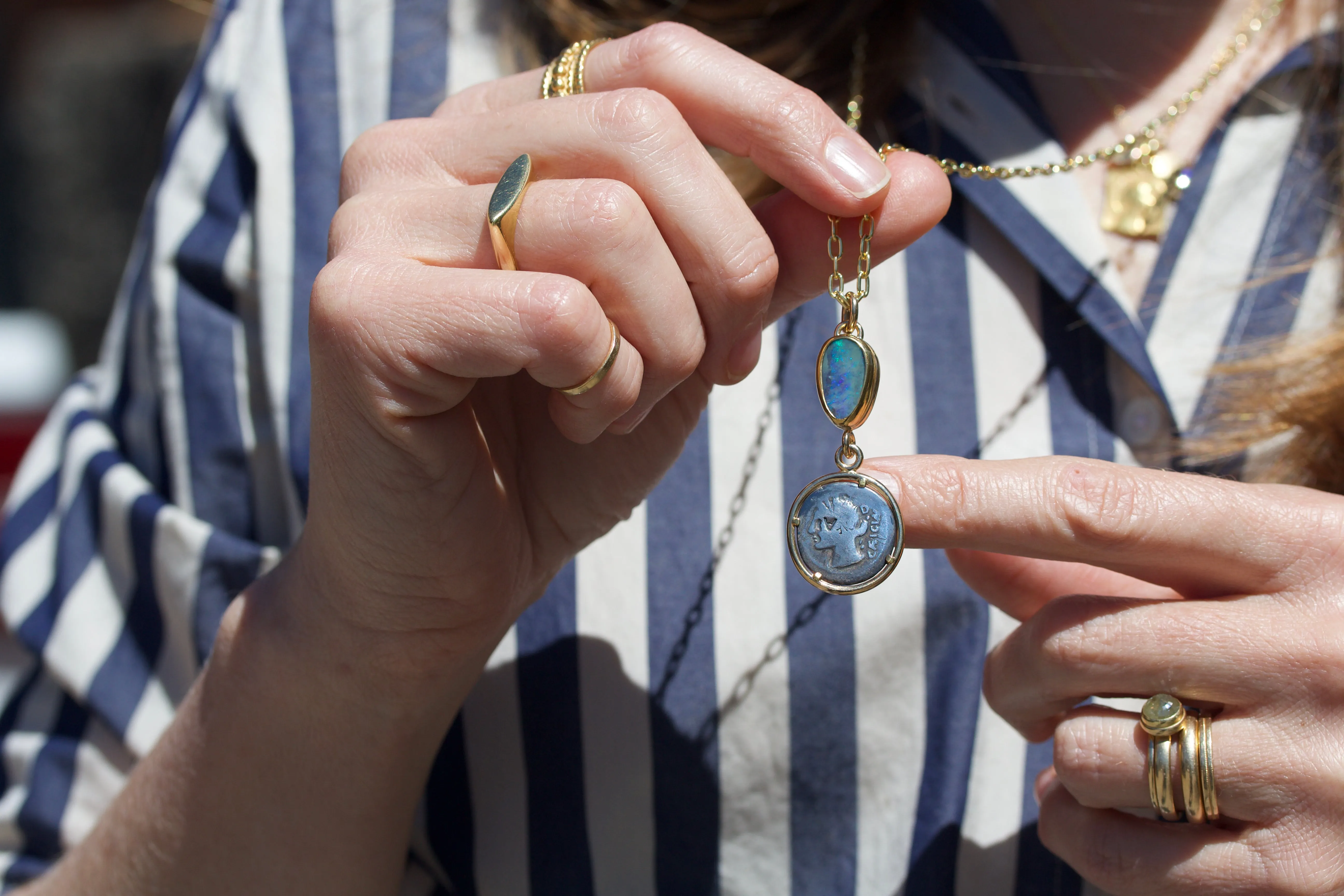 Boulder Opal & Ancient Coin Amulet Necklace