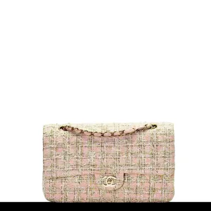 Chanel Pink and Green Tweed Classic Flap Bag