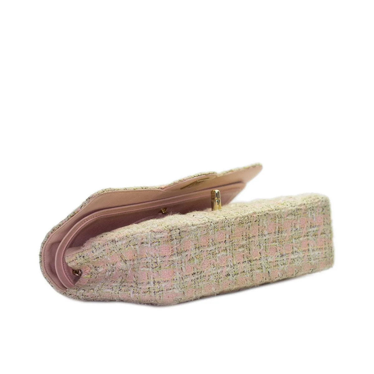 Chanel Pink and Green Tweed Classic Flap Bag