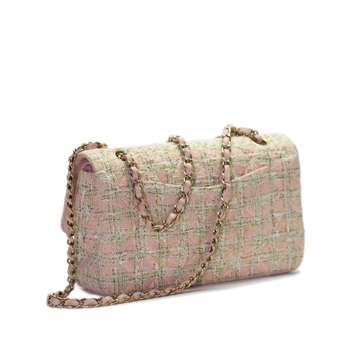 Chanel Pink and Green Tweed Classic Flap Bag