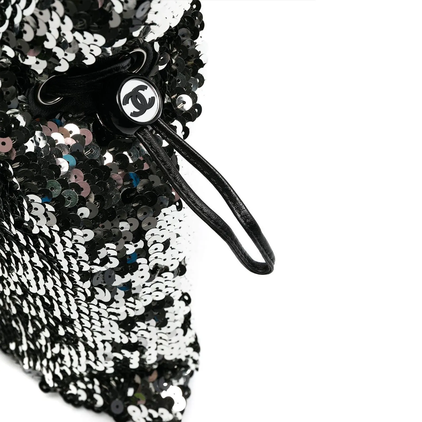 Chanel Rare 2008 Metallic Sequin Drawstring CC Reversible Small Rare Silver Tote