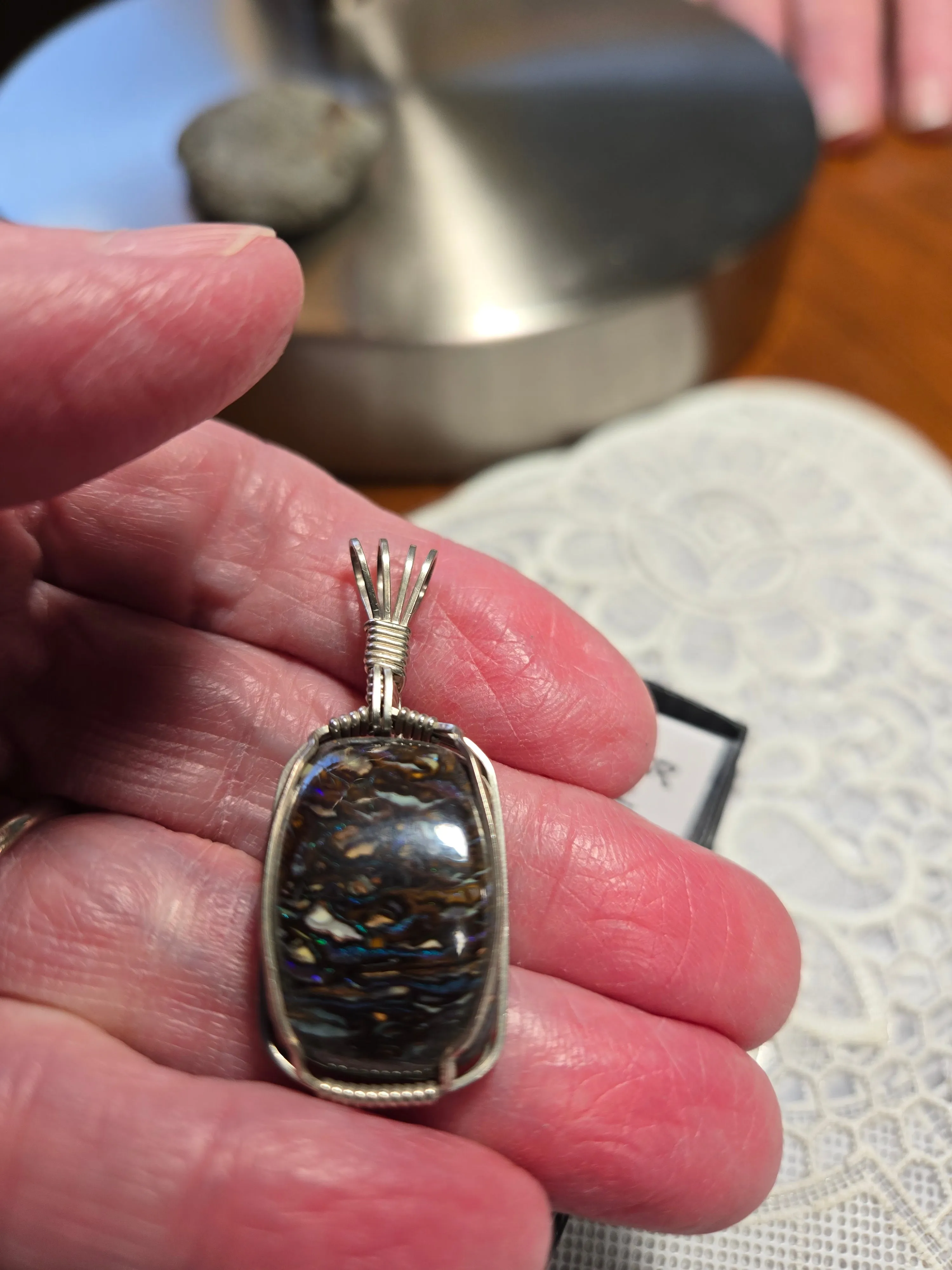 Custom Wire Wrapped Australian Boulder Opal Necklace/Pendant Strerling Silver