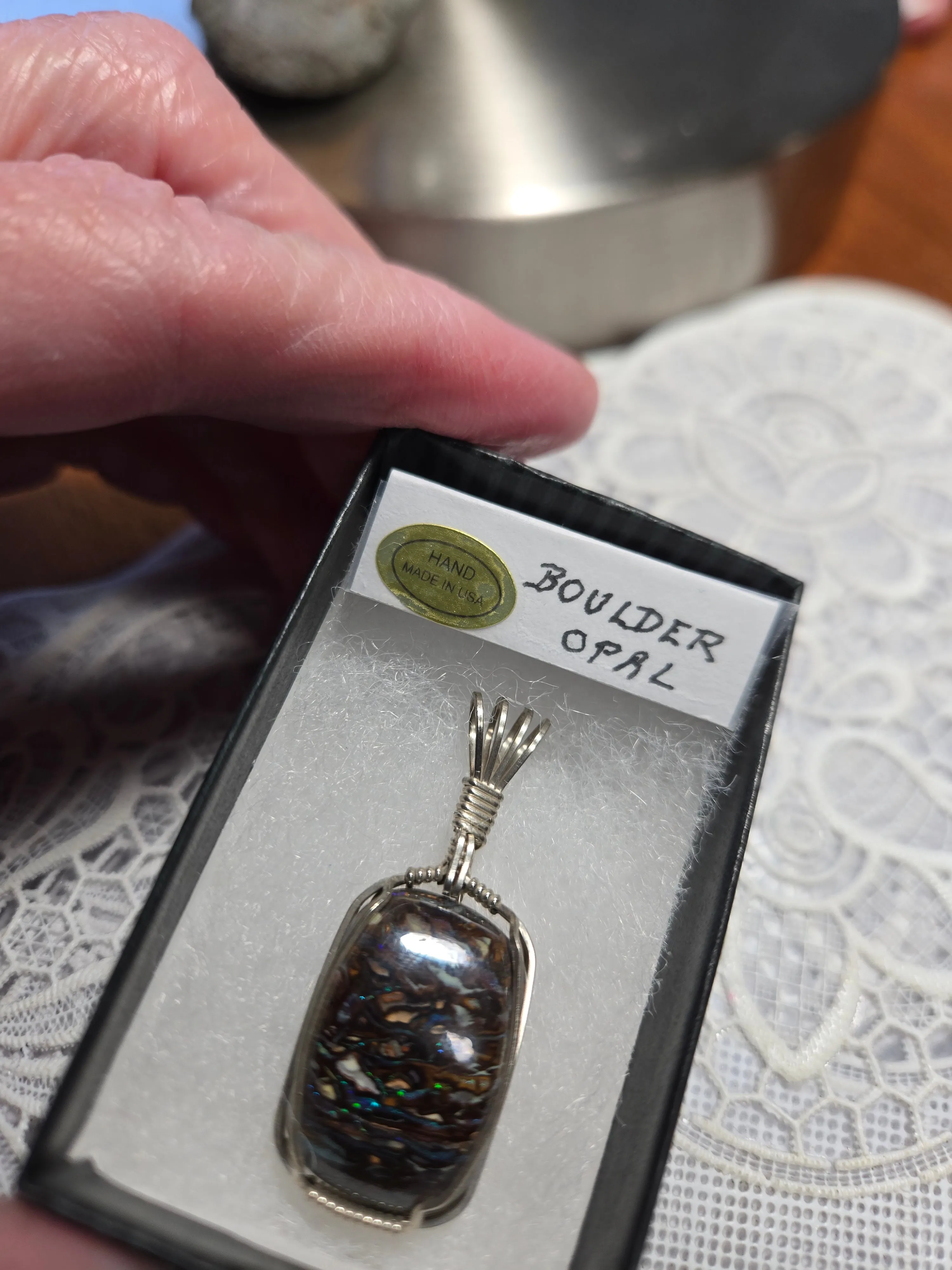 Custom Wire Wrapped Australian Boulder Opal Necklace/Pendant Strerling Silver