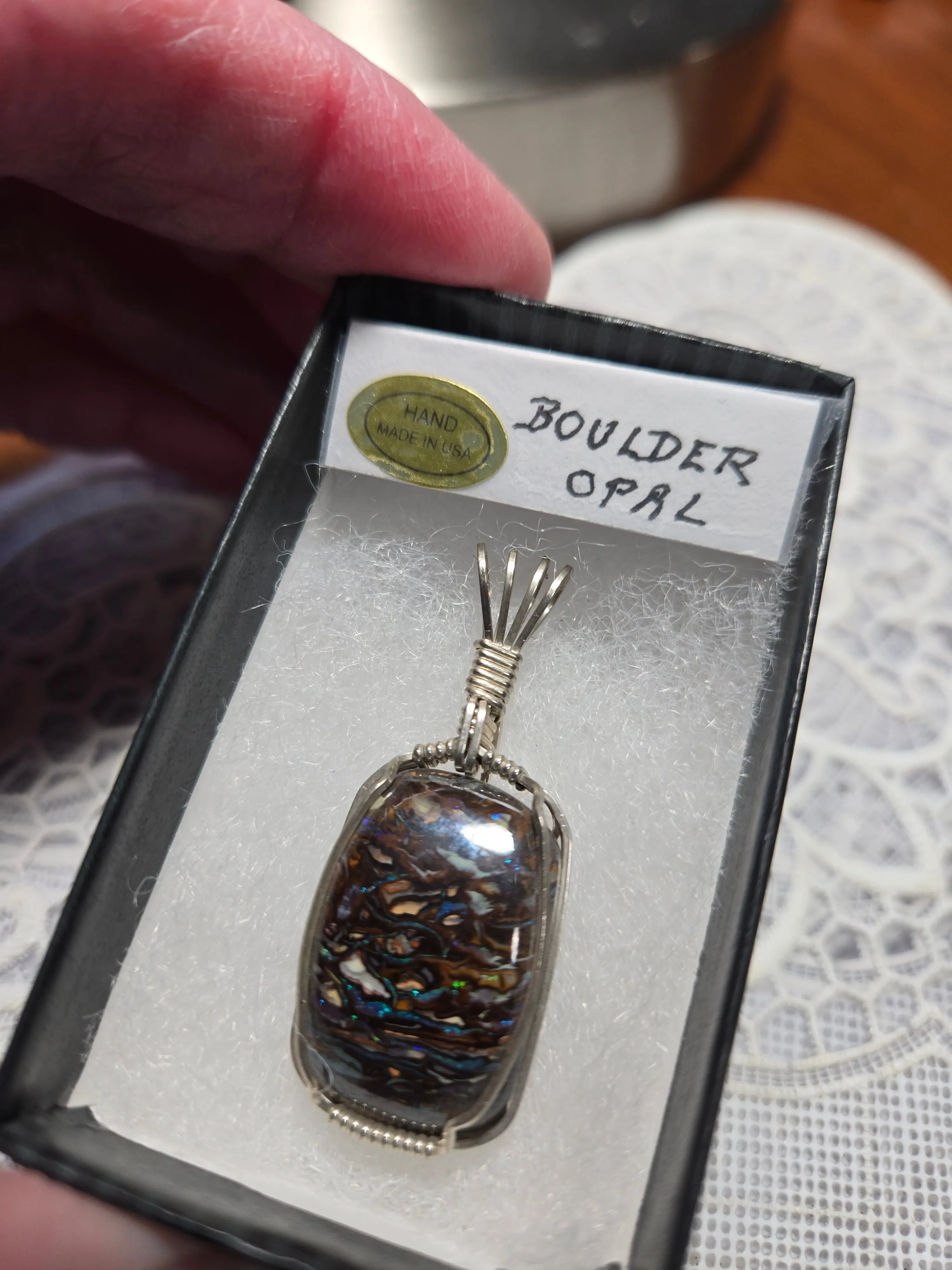 Custom Wire Wrapped Australian Boulder Opal Necklace/Pendant Strerling Silver