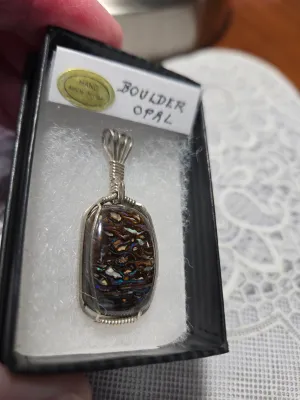 Custom Wire Wrapped Australian Boulder Opal Necklace/Pendant Strerling Silver