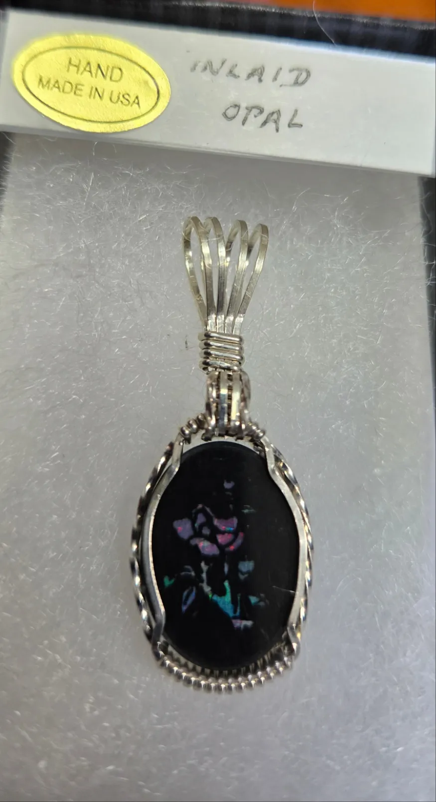 Custom Wire Wrapped Australian Opal Inlaid Opal Necklace/Pendant Sterling Silver