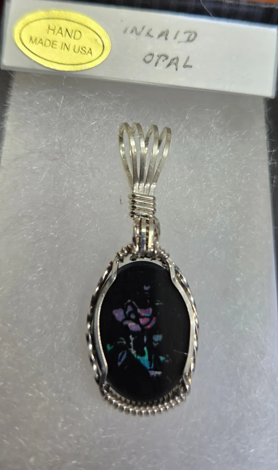 Custom Wire Wrapped Australian Opal Inlaid Opal Necklace/Pendant Sterling Silver