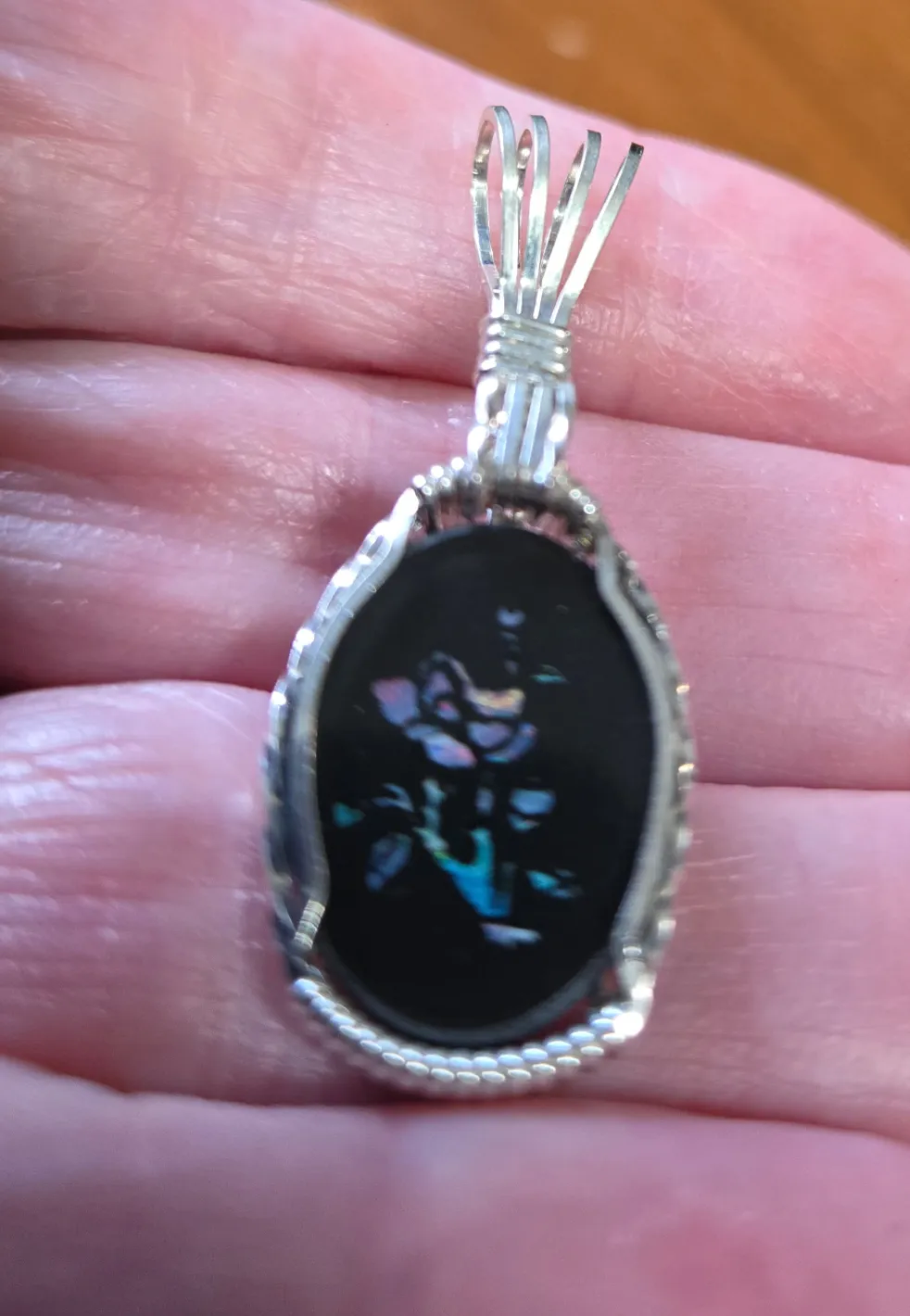Custom Wire Wrapped Australian Opal Inlaid Opal Necklace/Pendant Sterling Silver