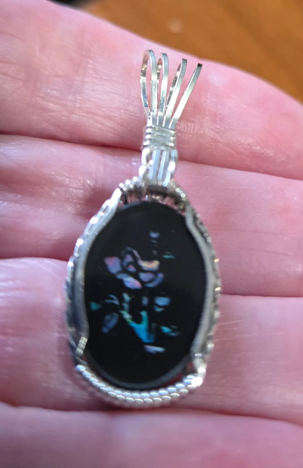 Custom Wire Wrapped Australian Opal Inlaid Opal Necklace/Pendant Sterling Silver