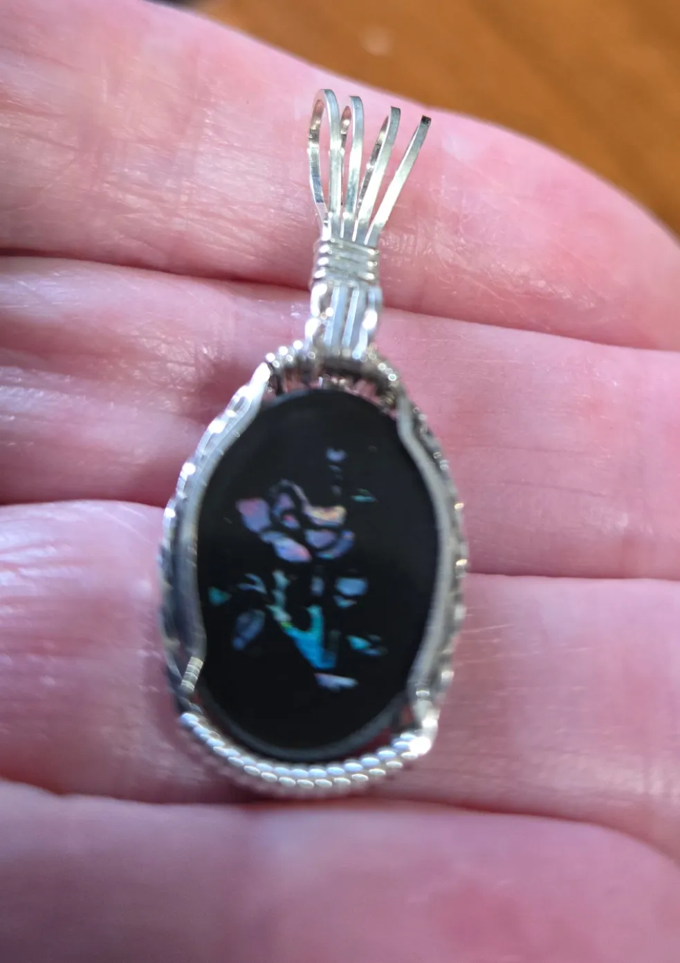 Custom Wire Wrapped Australian Opal Inlaid Opal Necklace/Pendant Sterling Silver