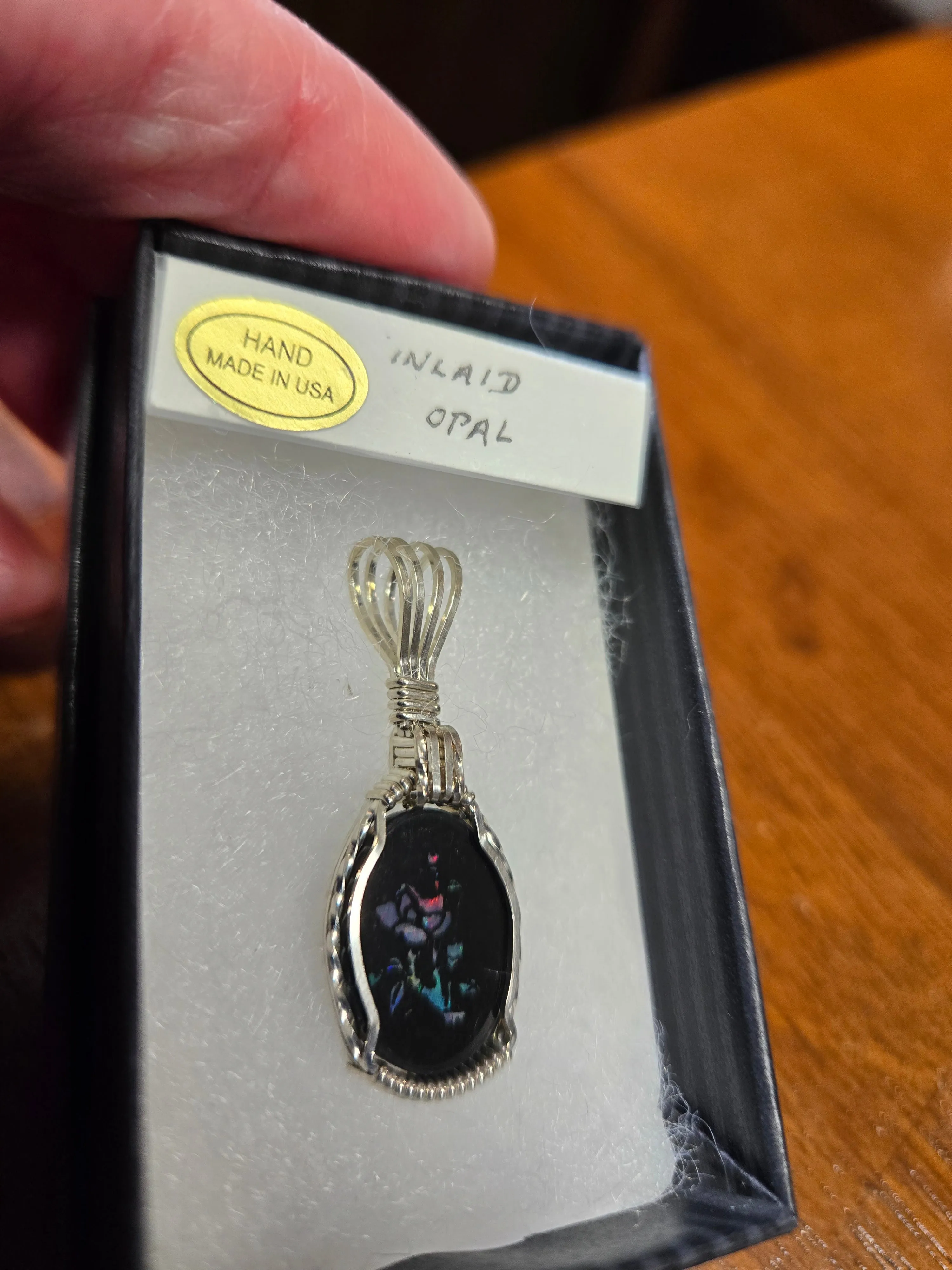 Custom Wire Wrapped Australian Opal Inlaid Opal Necklace/Pendant Sterling Silver