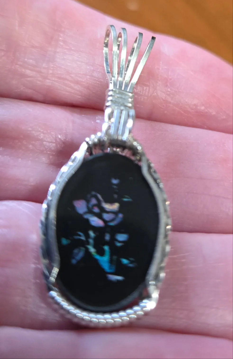 Custom Wire Wrapped Australian Opal Inlaid Opal Necklace/Pendant Sterling Silver