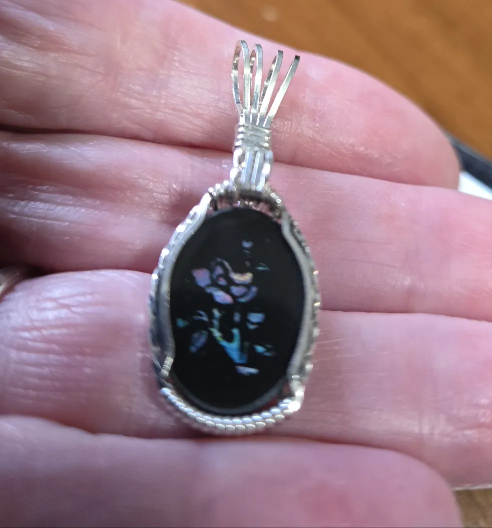 Custom Wire Wrapped Australian Opal Inlaid Opal Necklace/Pendant Sterling Silver