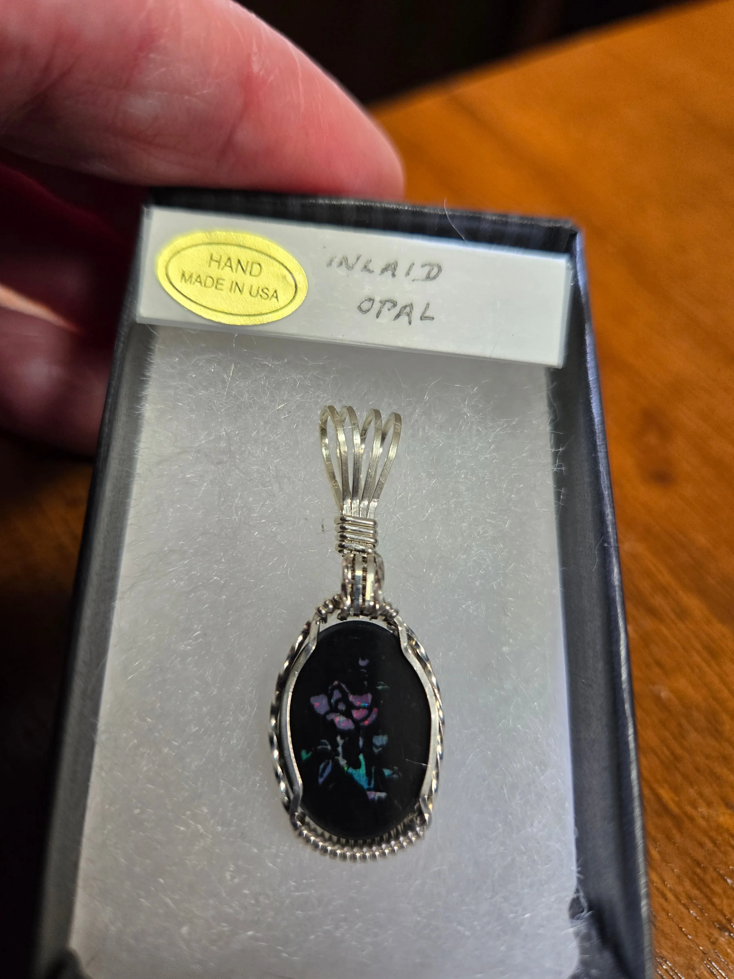 Custom Wire Wrapped Australian Opal Inlaid Opal Necklace/Pendant Sterling Silver