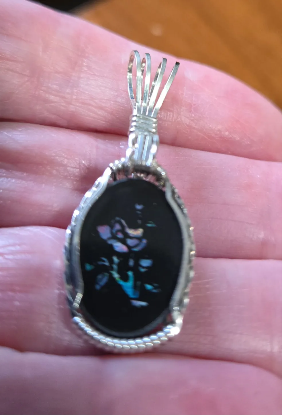 Custom Wire Wrapped Australian Opal Inlaid Opal Necklace/Pendant Sterling Silver