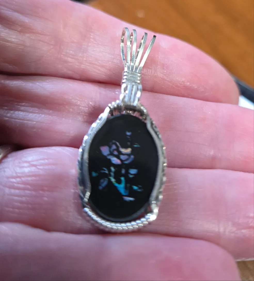 Custom Wire Wrapped Australian Opal Inlaid Opal Necklace/Pendant Sterling Silver