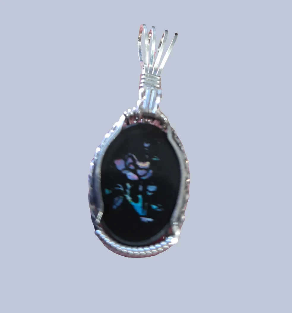 Custom Wire Wrapped Australian Opal Inlaid Opal Necklace/Pendant Sterling Silver