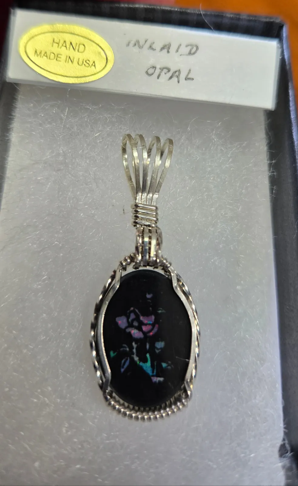 Custom Wire Wrapped Australian Opal Inlaid Opal Necklace/Pendant Sterling Silver