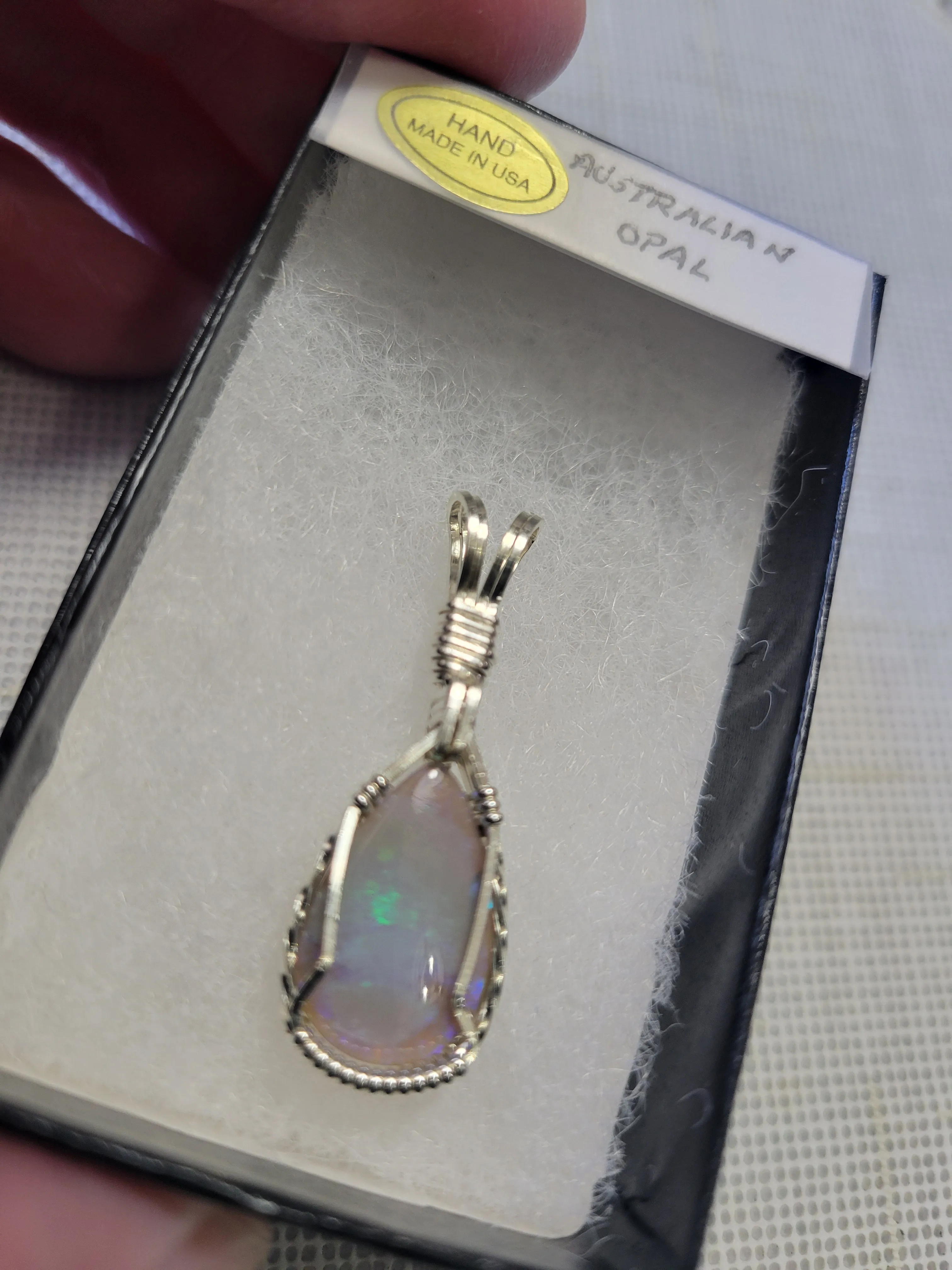 Custom Wire Wrapped Australian Opal Necklace/Pendant Sterling Silver