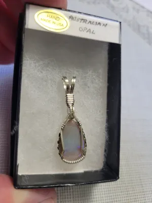 Custom Wire Wrapped Australian Opal Necklace/Pendant Sterling Silver
