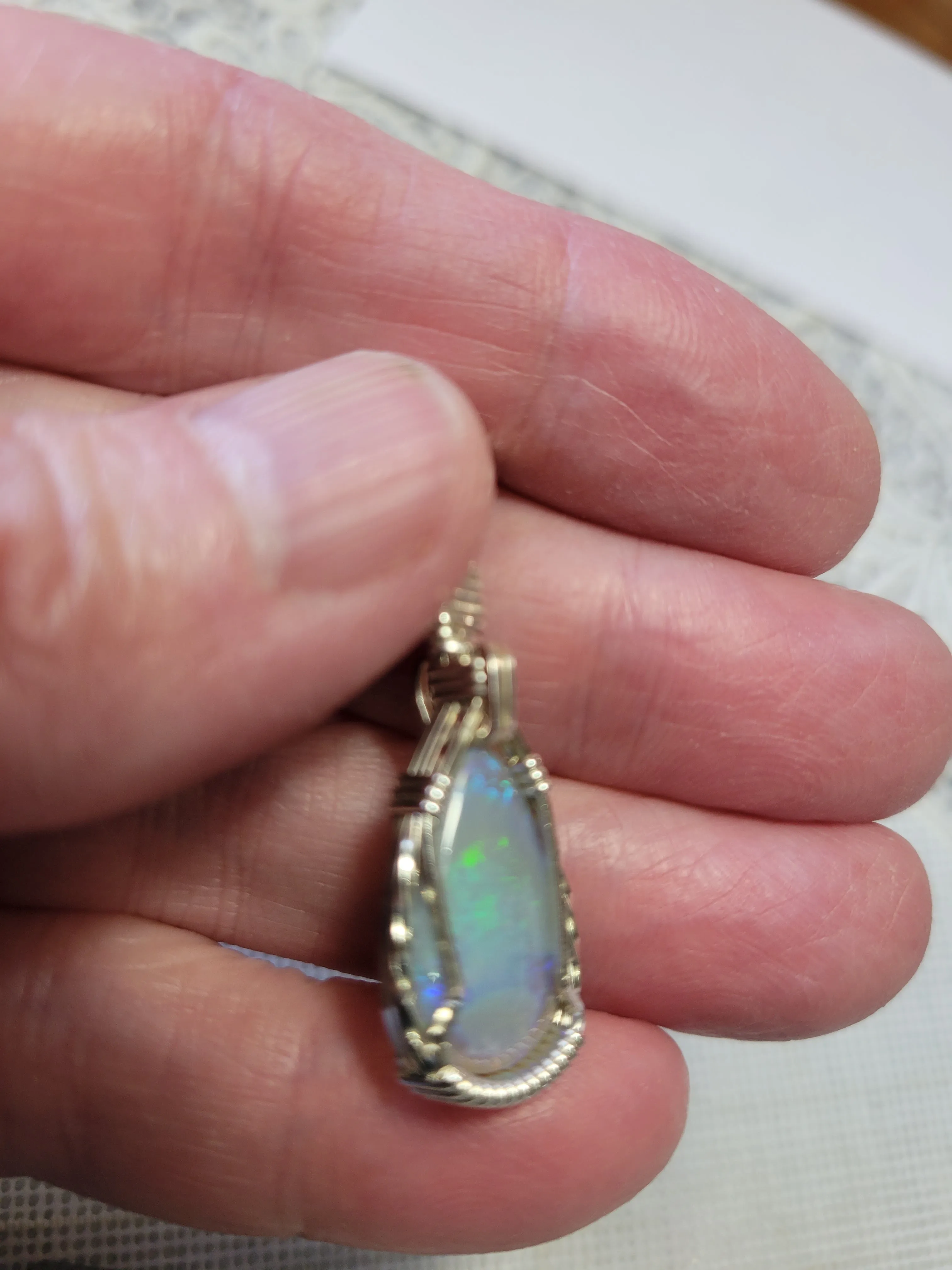 Custom Wire Wrapped Australian Opal Necklace/Pendant Sterling Silver