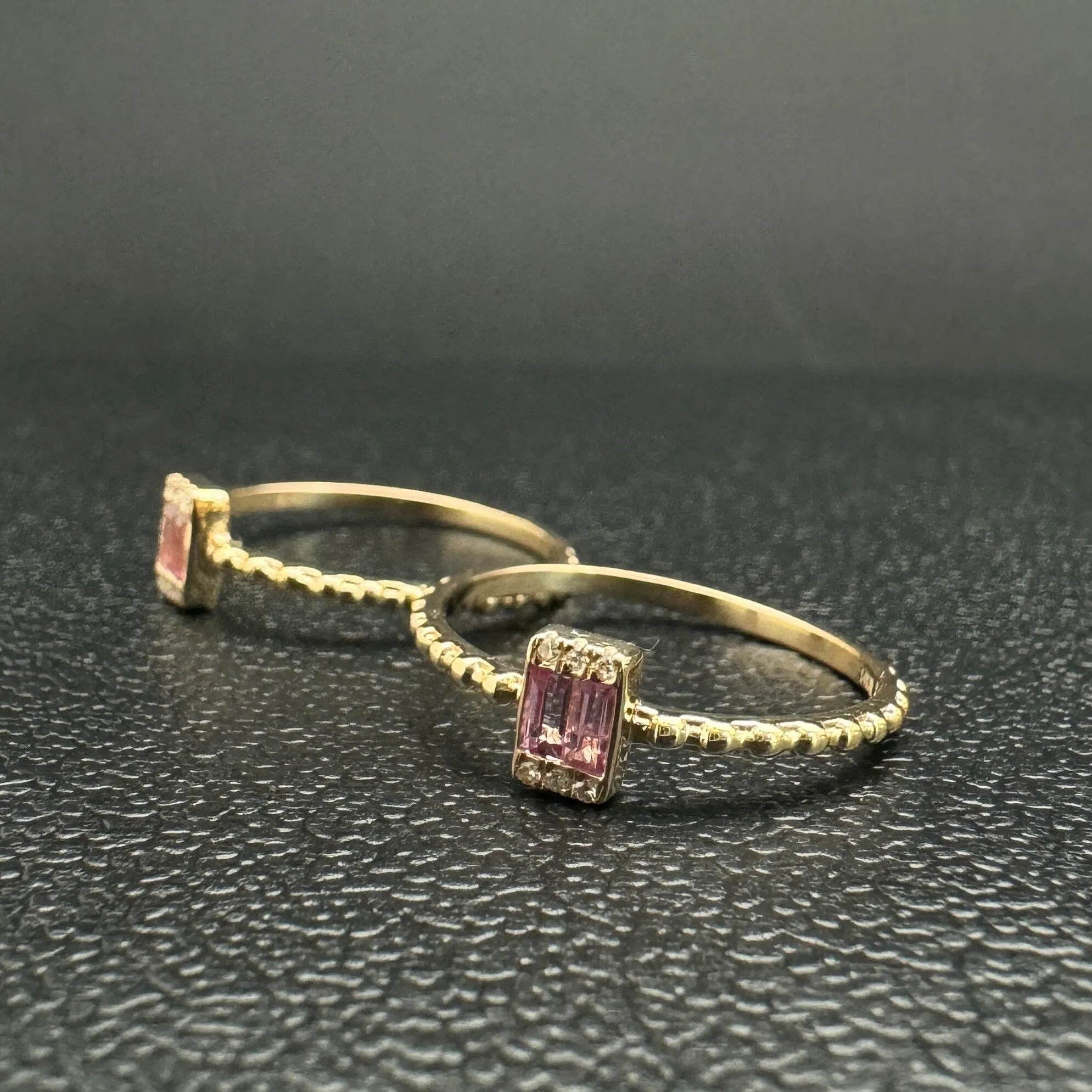 Diamond & Baguette Pink Sapphire Ring in US Size 5