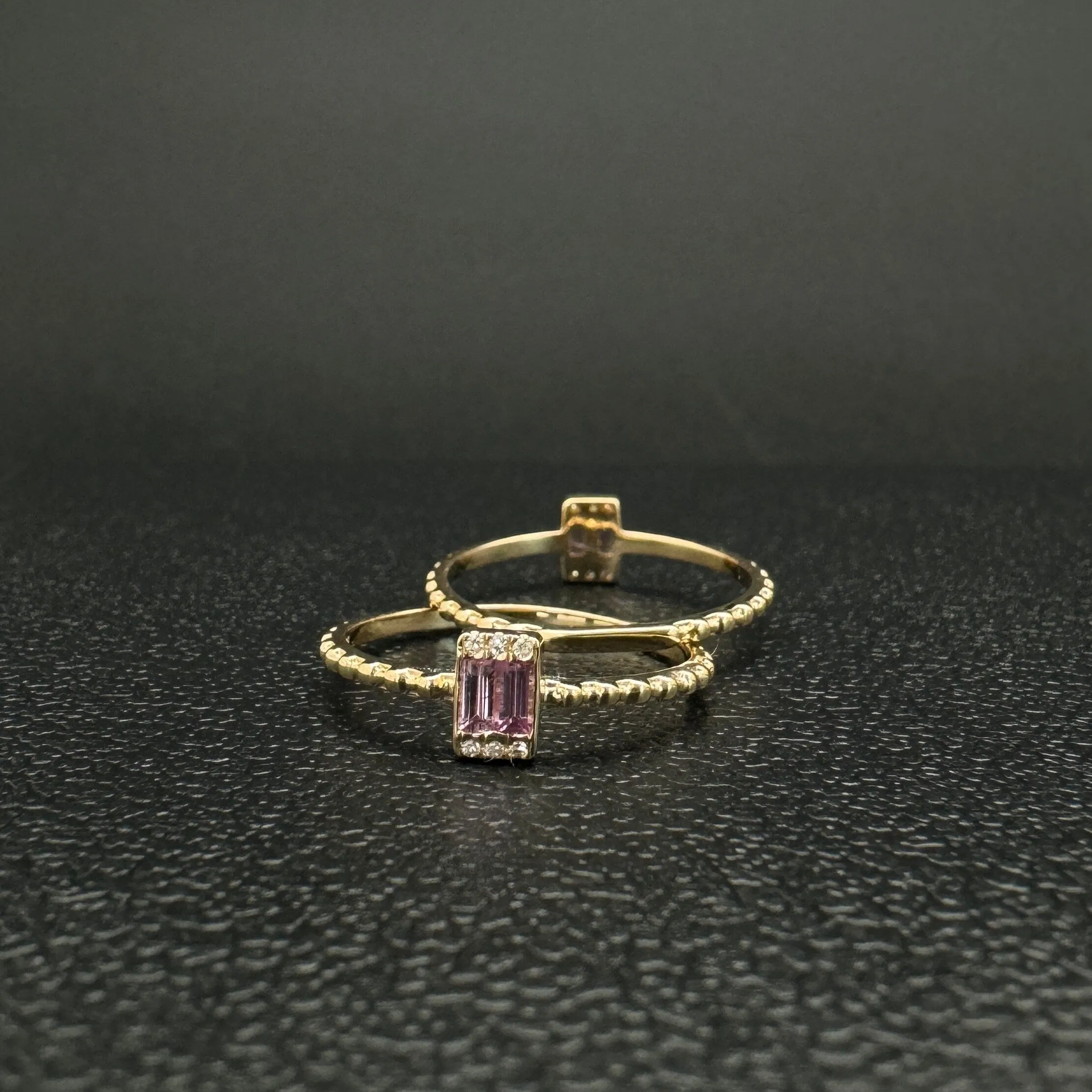 Diamond & Baguette Pink Sapphire Ring in US Size 5