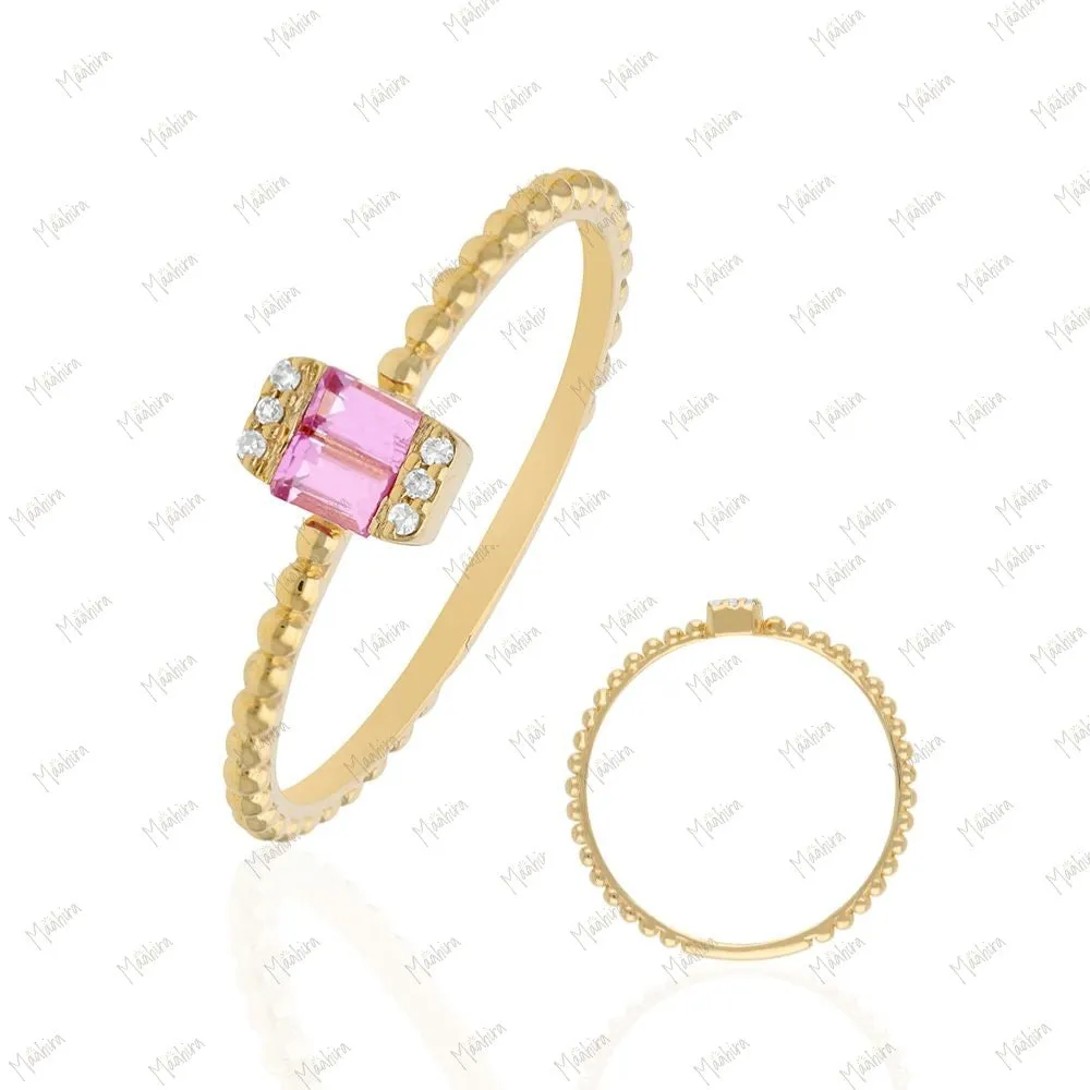 Diamond & Baguette Pink Sapphire Ring in US Size 5