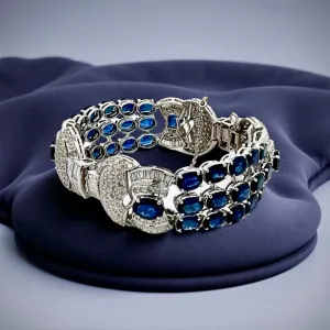 Estate 34.40 cttw Sapphire 8.97 cttw Diamond 18K White Gold Bracelet 14649