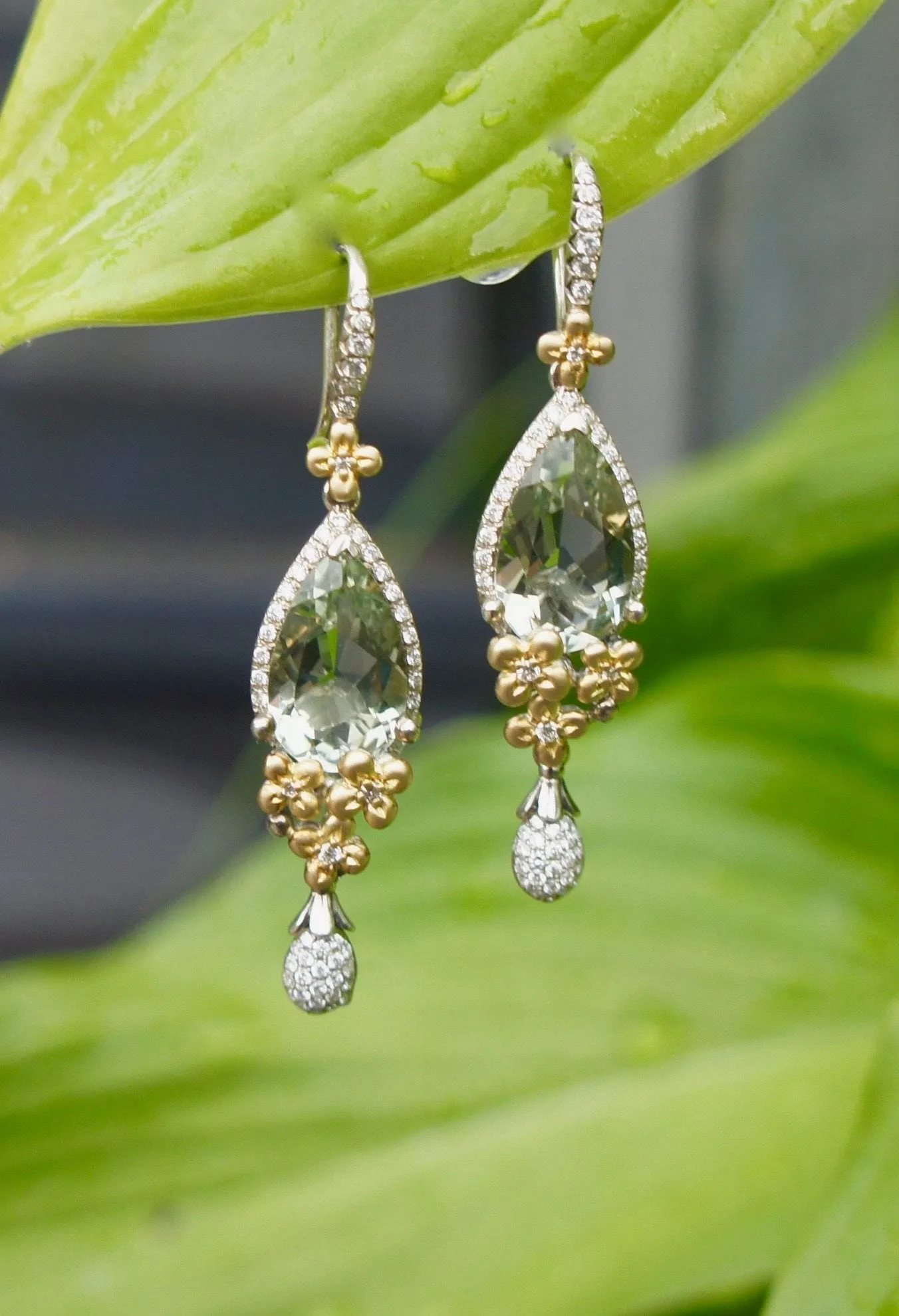 Flower Dance Earrings – Diamond  & Green Amethyst